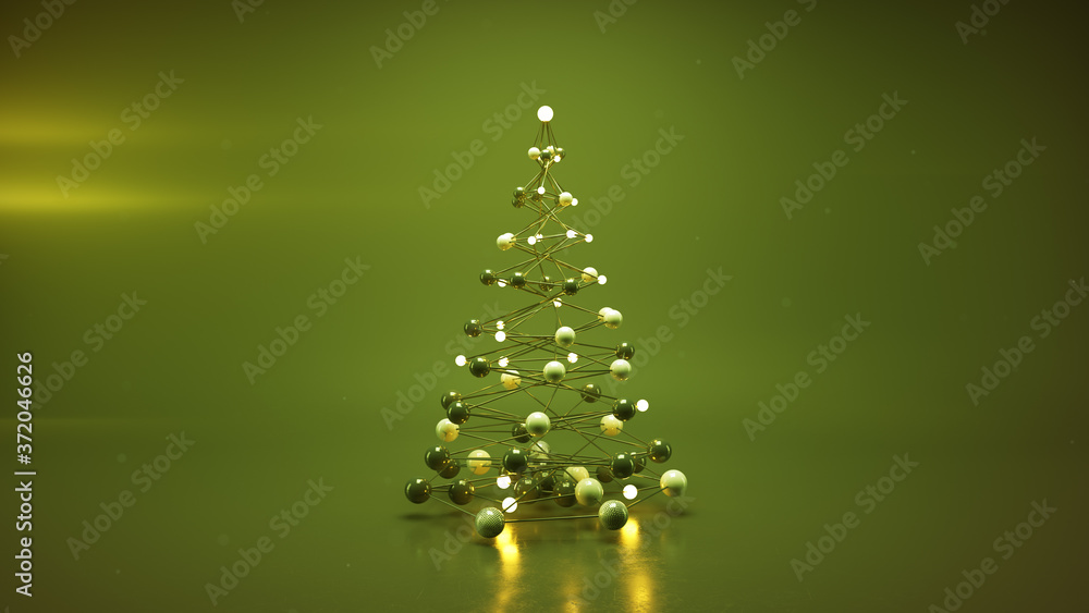 Futuristic green christmas tree with glowing balls 3D render Futuristic green christmas tree with glowing balls 3D render