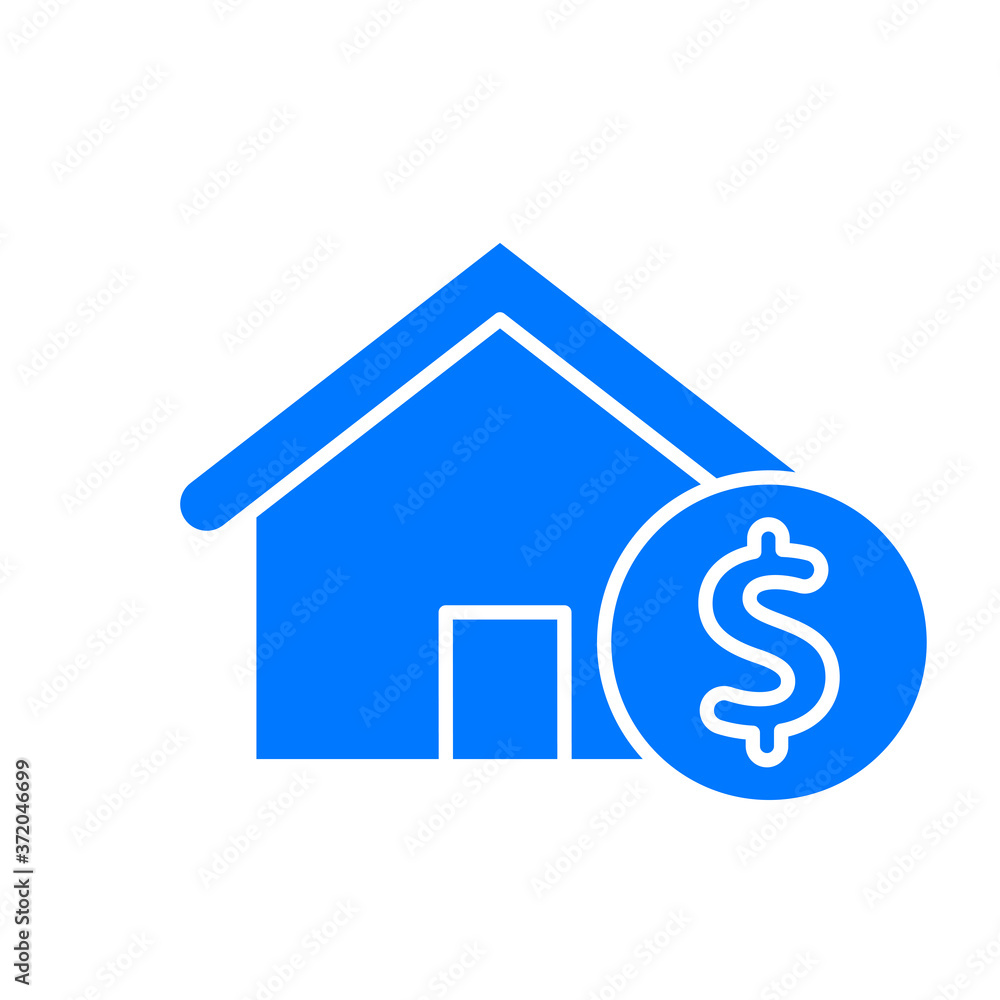 Home, house buying or real estate investment flat vector sign. House Rent vector icon. House symbol and dollar sign Home, house buying or real estate investment flat vector sign. House Rent vector icon. House symbol and dollar sign