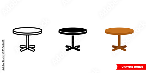 Circle table icon of 3 types color, black and white, outline. Isolated vector sign symbol.