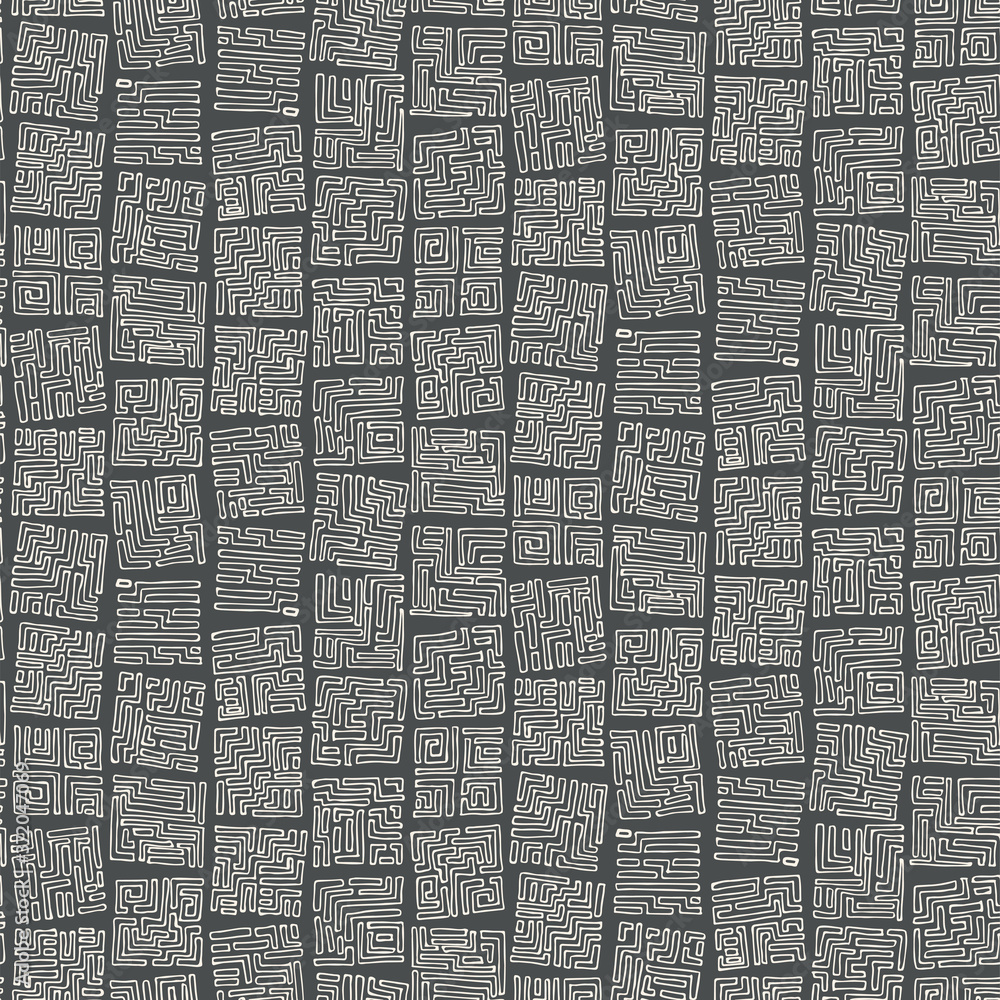Obraz premium Abstract geometric squares black-white seamless pattern. Vector doodle illustration.