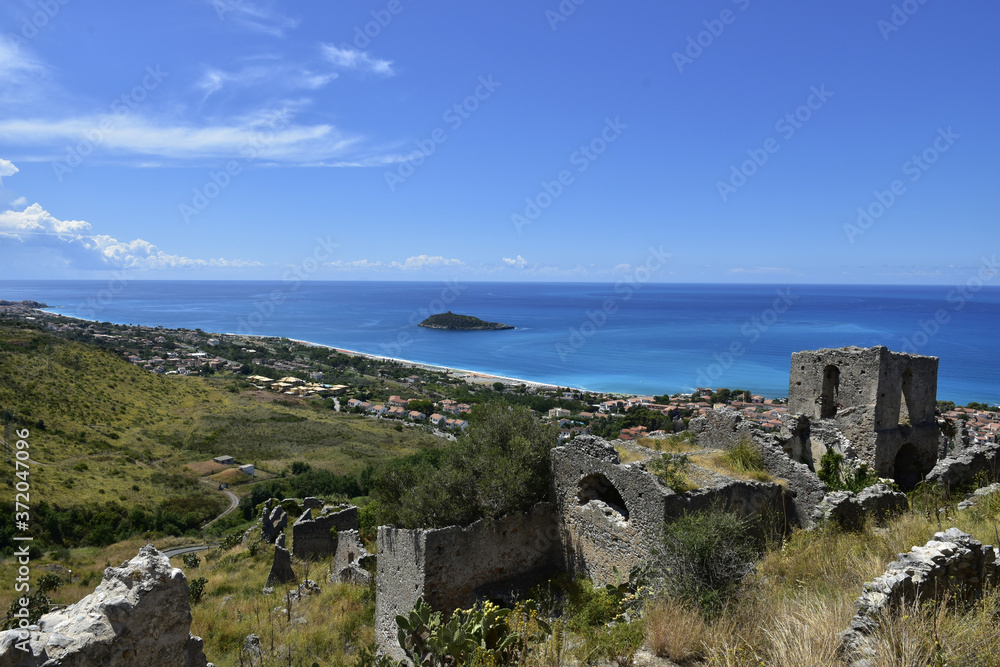 Landscape from the ruins of Cirella, an abandoned village for a century in the Calabria region.