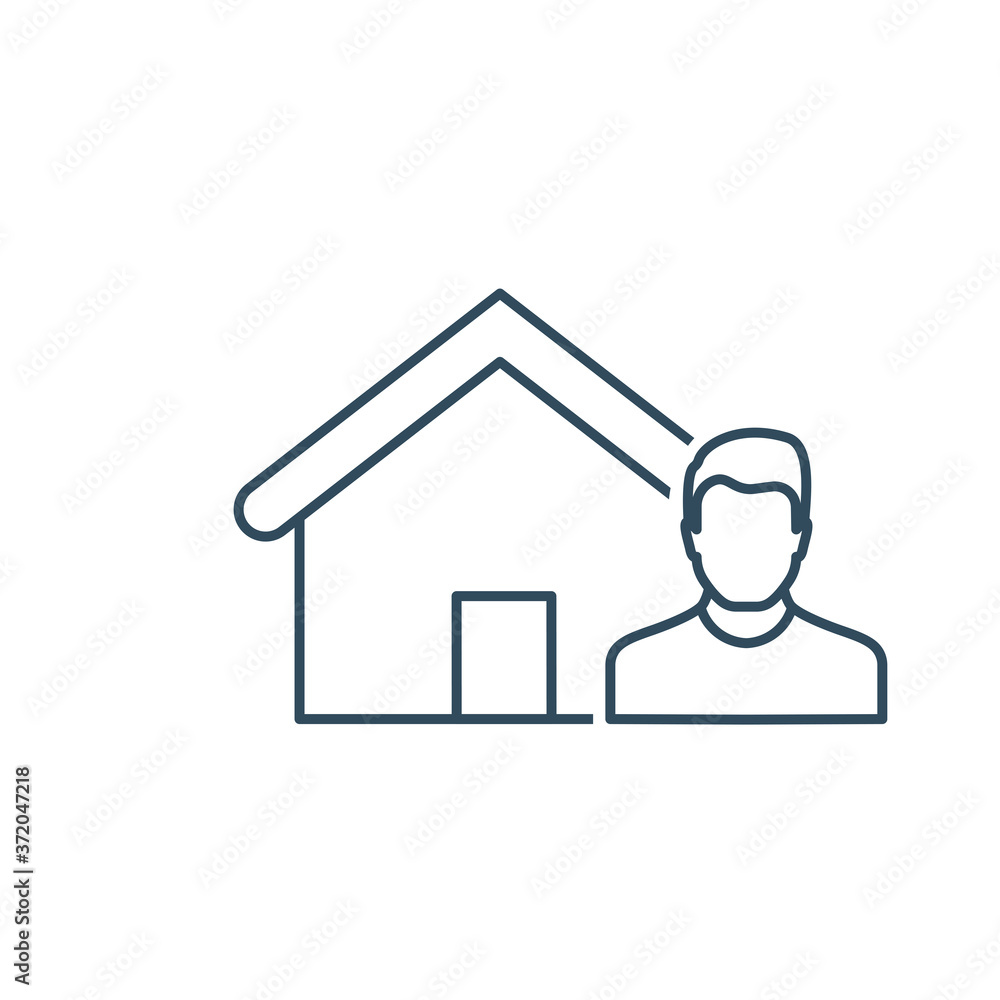 Man and House Icon. House Seller, buyer, vendor, asistant, and owner concept symbols. Real estate broker agent. House building, mortgage, property home, buy apartment, sale and rent housing. Man and House Icon. House Seller, buyer, vendor, asistant, and owner concept symbols. Real estate broker agent. House building, mortgage, property home, buy apartment, sale and rent housing.