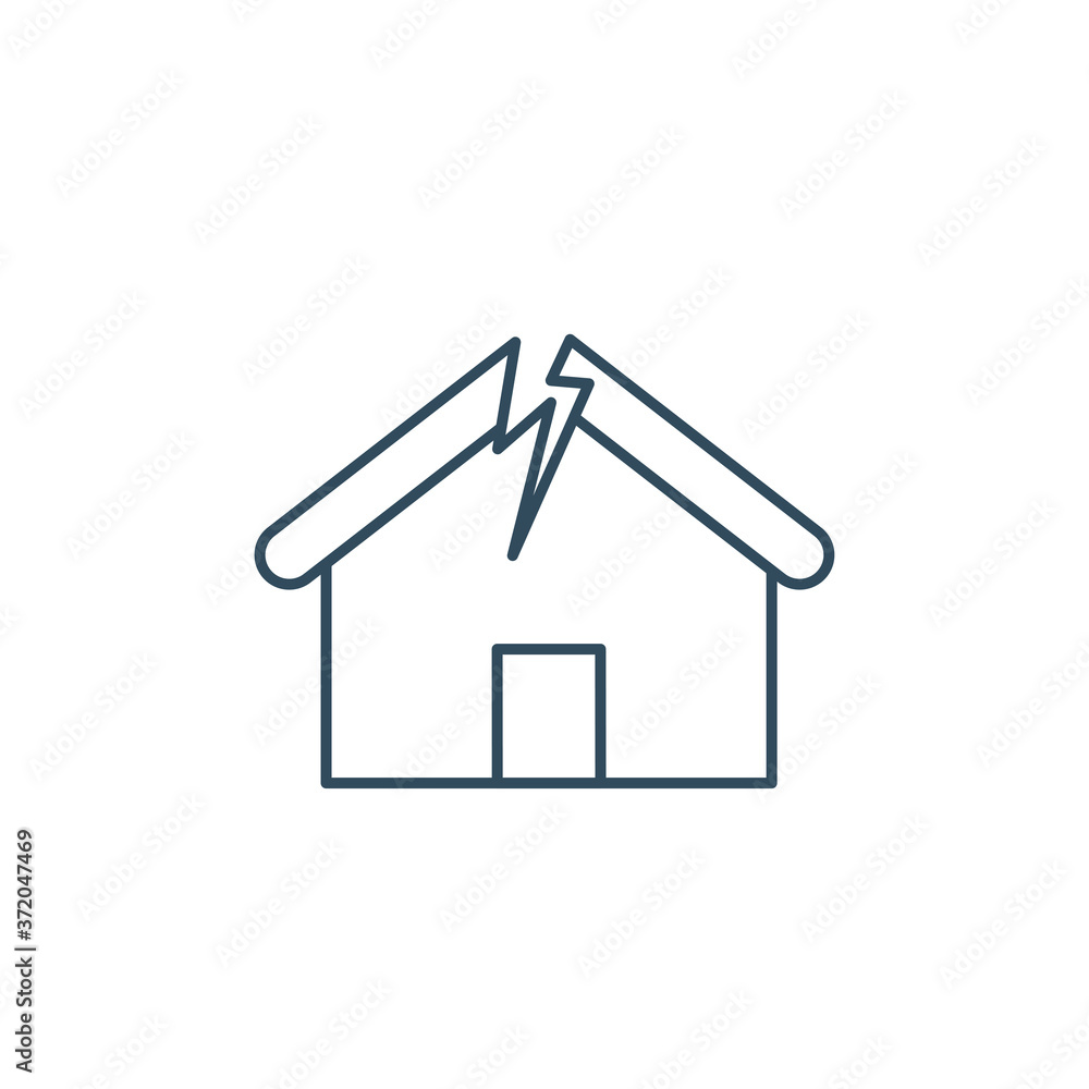 Broken house as illustration of disaster, crisis or divorce icon Broken house as illustration of disaster, crisis or divorce icon