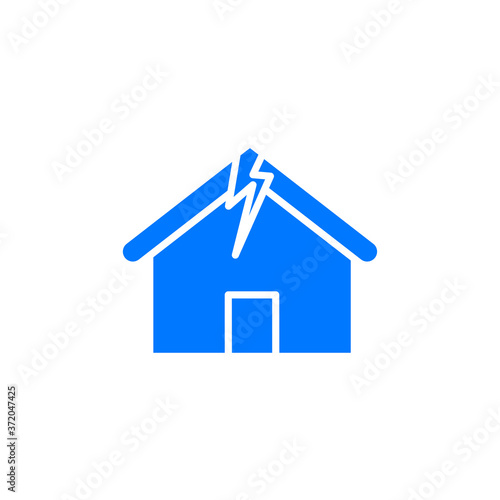Broken house as illustration of disaster, crisis or divorce icon