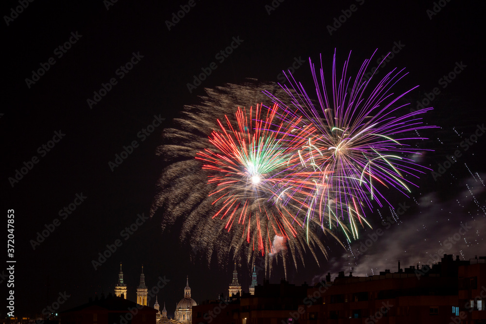 Fireworks for the celebration of the Fiestas del Pilar, Zaragoza, Spain Fireworks for the celebration of the Fiestas del Pilar, Zaragoza, Spain