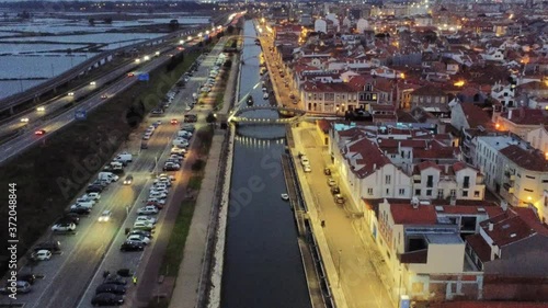 Aveiro, historical village of Portugal. Aerial Drone Footage
