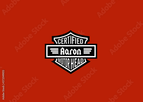 Aaron Name Art Motor Head Theme Design Black and White Emblem with Orange Background uniquely personalized Illustration 
