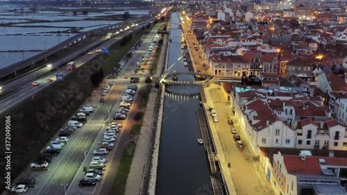 Aveiro, historical village of Portugal. Aerial Drone Footage
