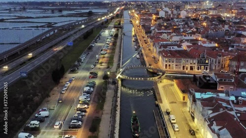 Aveiro, historical village of Portugal. Aerial Drone Footage