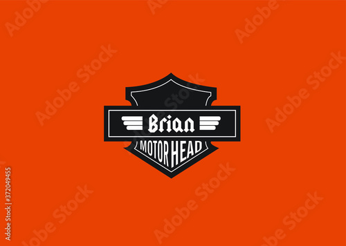 Εκτύπωση καμβά Brian Name Art Motor Head Theme Design Black and White Emblem with Orange Backgr