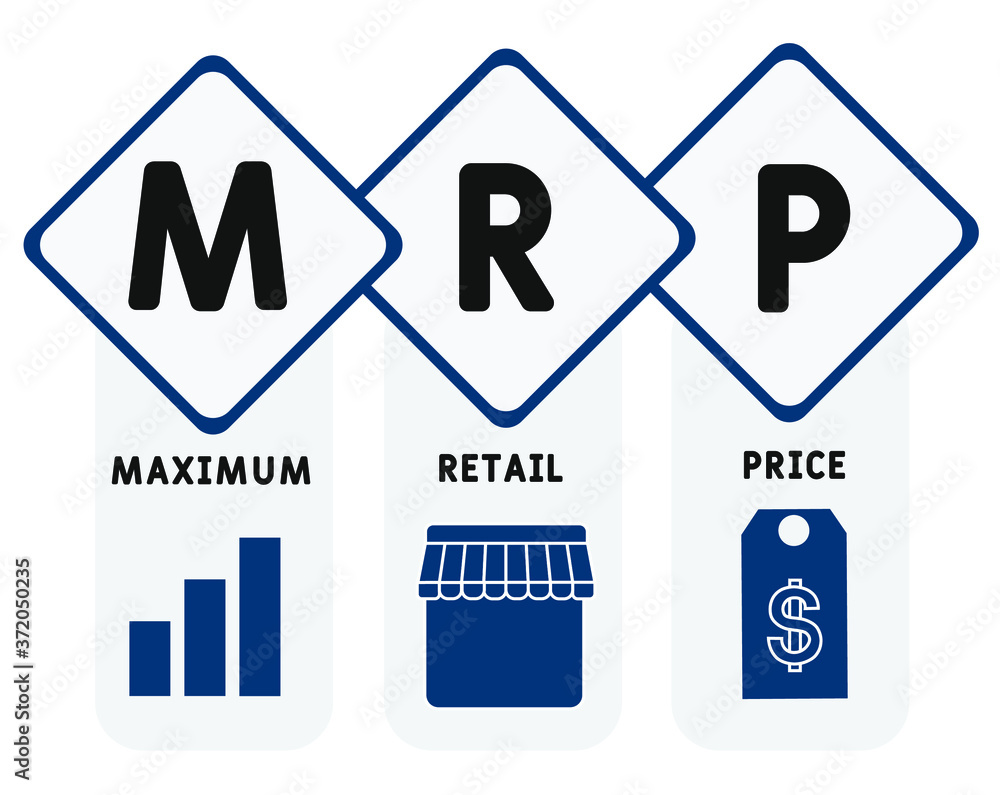MRP - maximum retail price. acronym business concept. vector illustration concept with keywords and icons. lettering illustration with icons for web banner, flyer, landing page, presentation MRP - maximum retail price. acronym business concept. vector illustration concept with keywords and icons. lettering illustration with icons for web banner, flyer, landing page, presentation