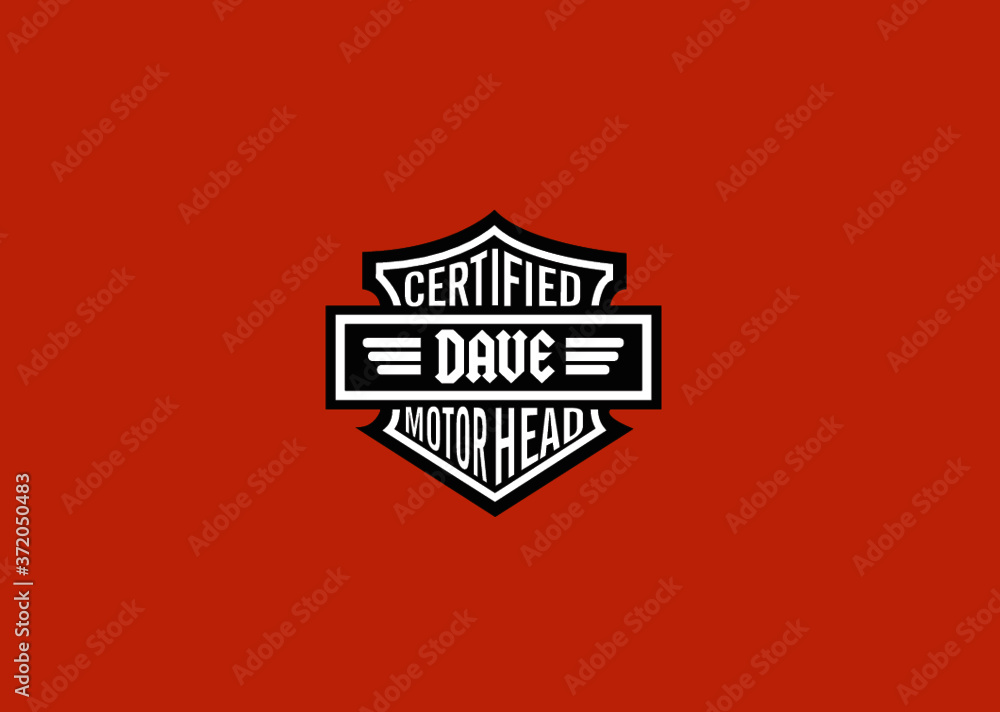 Dave Name Art Motor Head Theme Design Black and White Emblem with