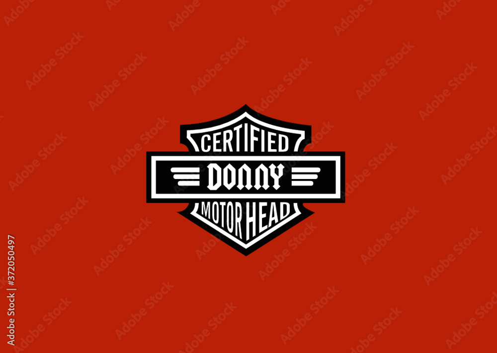 Donny Name Art Motor Head Theme Design Black and White Emblem with Orange Background uniquely personalized Illustration Donny Name Art Motor Head Theme Design Black and White Emblem with Orange Background uniquely personalized Illustration