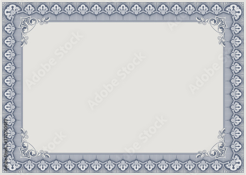 Official blue guilloche border for certificate. Vector illustration. Empty blank