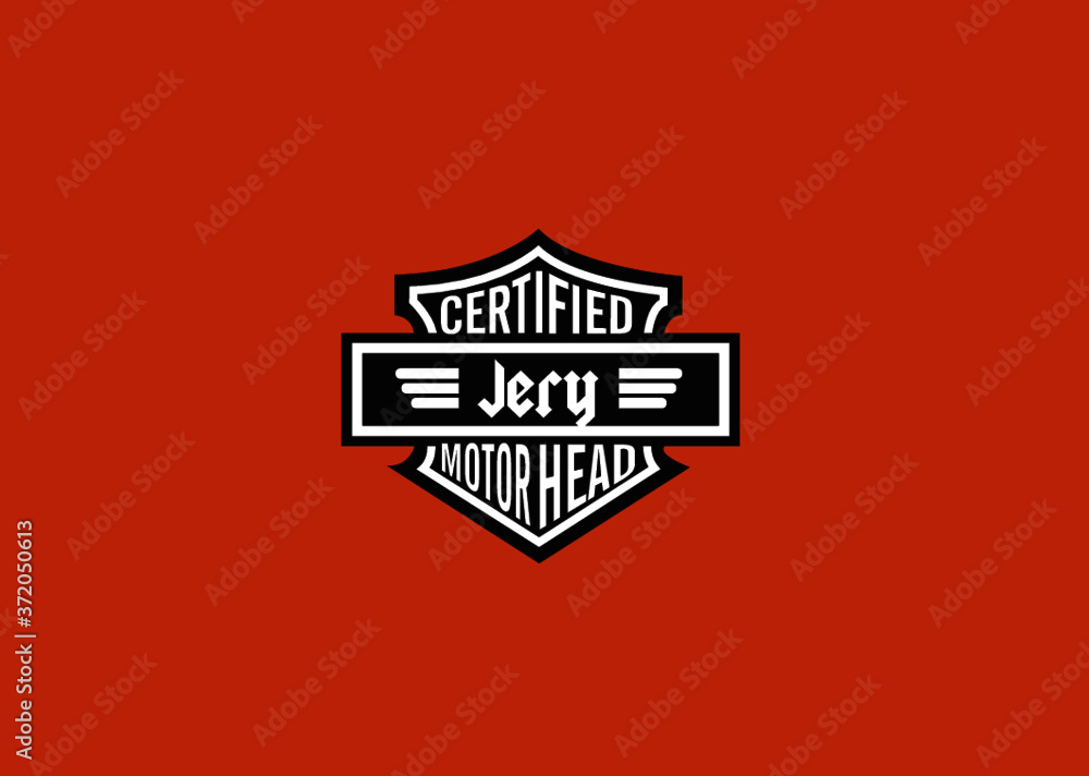 Jery Name Art Motor Head Theme Design Black and White Emblem with Orange Background uniquely personalized Illustration 