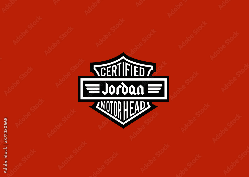 Jordan Name Art Motor Head Theme Design Black and White Emblem with Orange Background uniquely personalized Illustration Jordan Name Art Motor Head Theme Design Black and White Emblem with Orange Background uniquely personalized Illustration