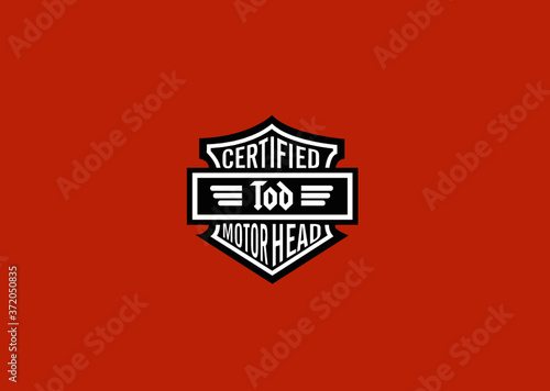 Tod Name Art Motor Head Theme Design Black and White Emblem with Orange Background uniquely personalized Illustration 