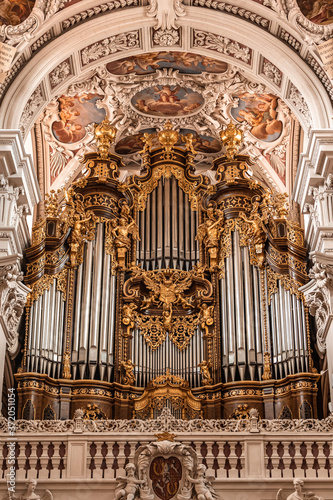 Passau, Germany - Juli 2020: Interior of the catholic, gothic Saint Stephen's Cathedral