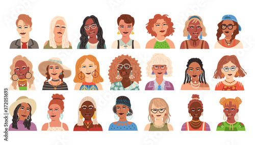 Set of modern female avatars. Vector illustration.