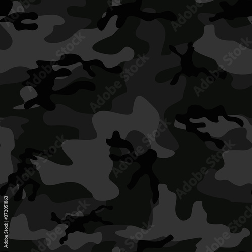  Seamless military black camouflage background on textiles. Vector illustration.