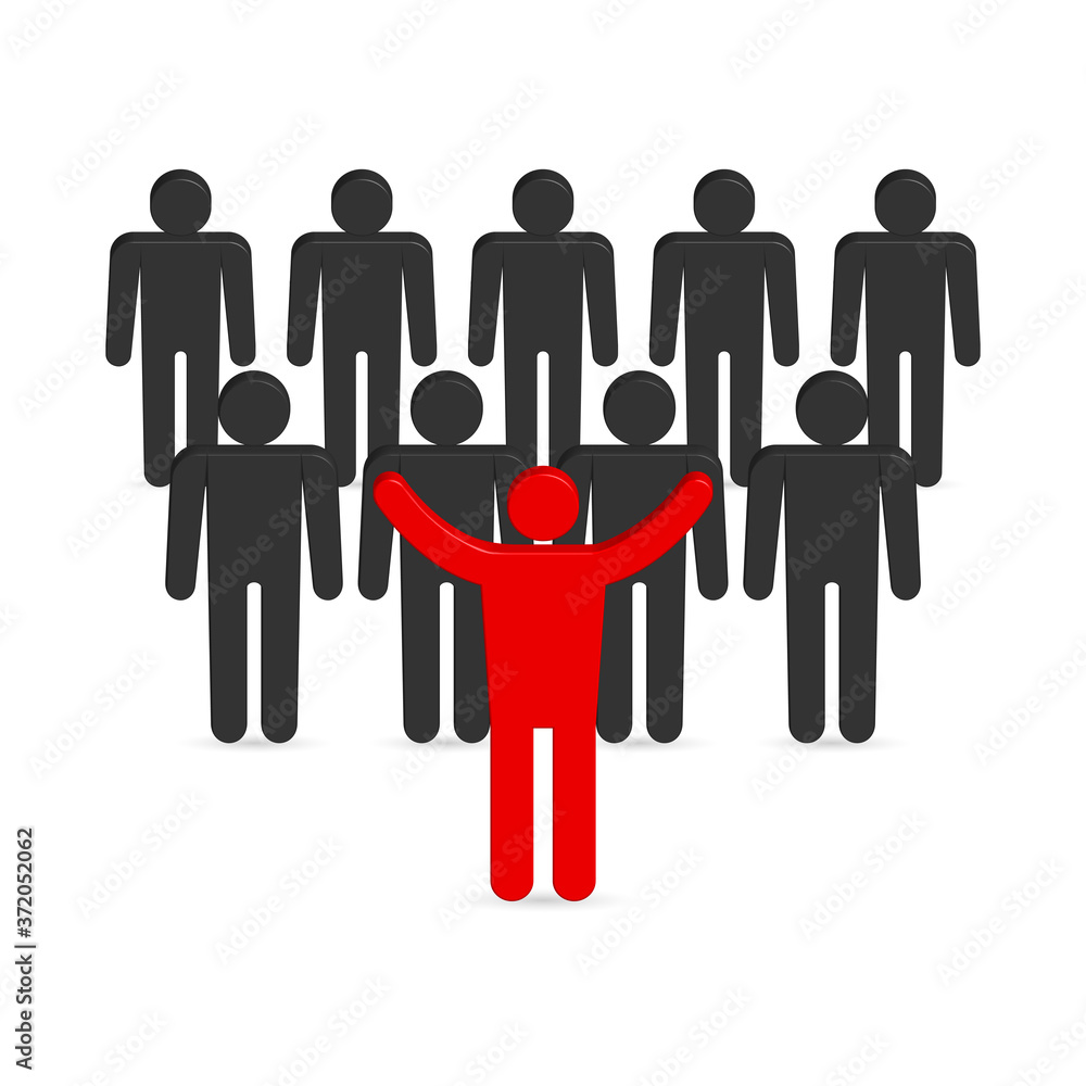 Set of 3D stick figures with team leader, vector illustration.