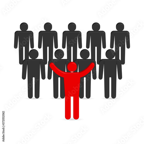Set of 3D stick figures with team leader, vector illustration.