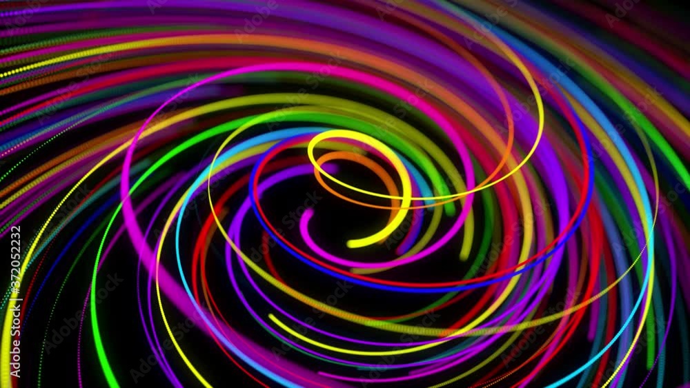 stylish creative abstract background in 4k. colored lines swirling in spiral fly along swirling path. Motion design bg of particles shaping lines, helix and abstract structures. 3d render
