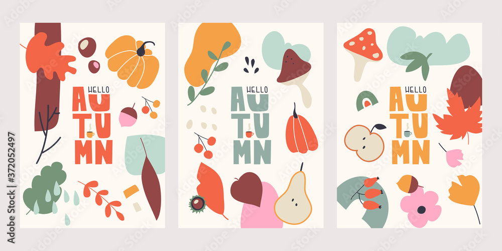 custom made wallpaper toronto digitalHello autumn. Set of greeting cards with autumn elements. trendy vector illustrations.