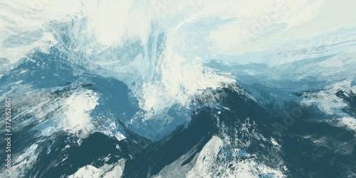 Abstract paint background brush stroke blue and white look like winter landscape of snow mountain and sky.