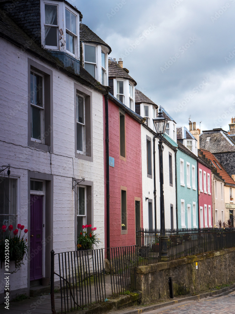 Colourful houses in Queensferry, Scotland.