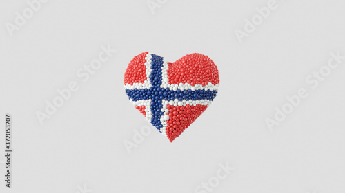 Norway National Day. 17 May. Heart shape made out of shiny spheres on white background.