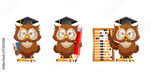 Cute wise owl. Funny owl, back to school concept