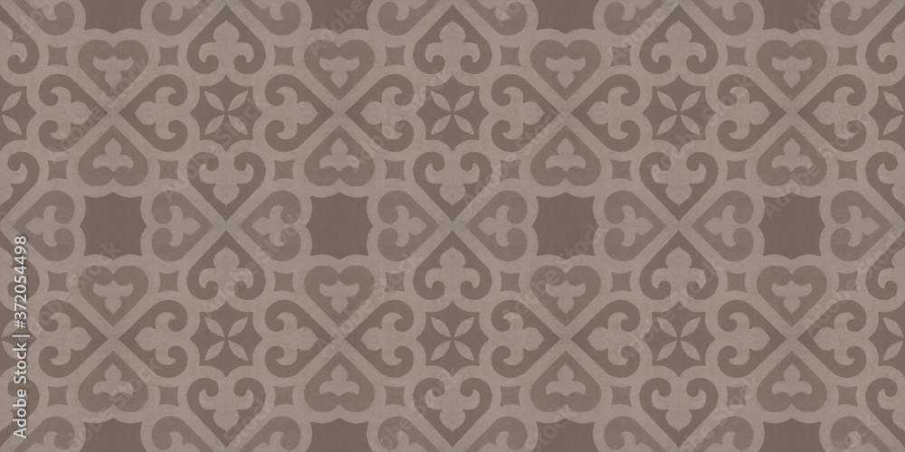 Brown beige vintage retro geometric mosaic heart leaves flower print motif cement tiles fabric textile paper texture background
