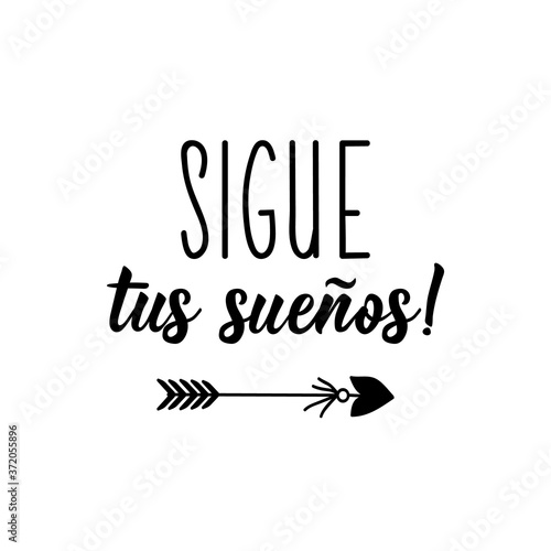 Follow your dreams - in Spanish. Lettering. Ink illustration. Modern brush calligraphy.