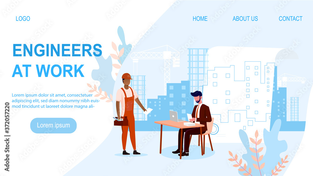 Vector illustration concept of engineer at work. Man in uniform came to office for interviewing Vector illustration concept of engineer at work. Man in uniform came to office for interviewing