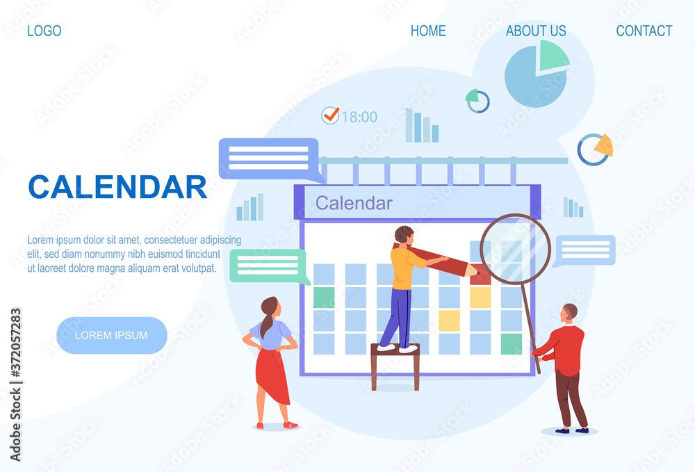 Calendar flat vector concept. People marking dates on large calendar. Webpage template Calendar flat vector concept. People marking dates on large calendar. Webpage template