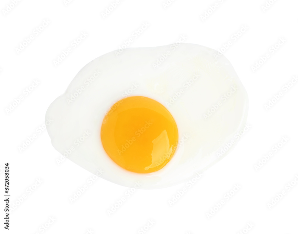 Tasty fried chicken egg isolated on white, top view Tasty fried chicken egg isolated on white, top view