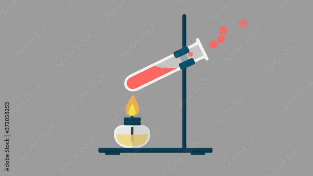 Animation of a chemical reaction when a test tube is heated with a burner Animation of a chemical reaction when a test tube is heated with a burner
