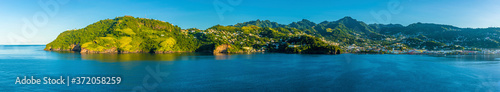 A panorama view of Fort Charlotte and Kingstown  Saint Vincent in the early morning light