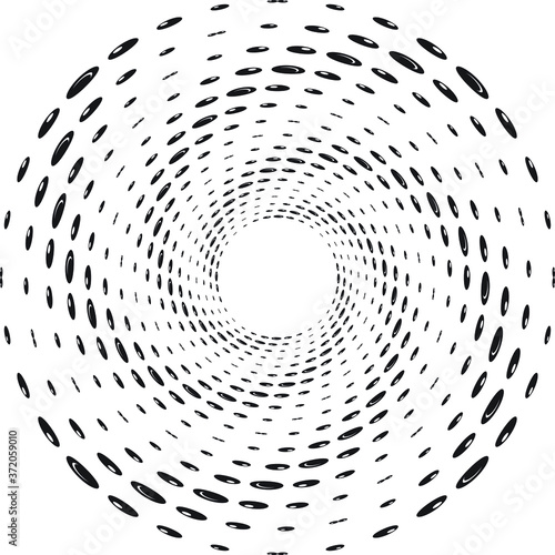 Dotted, dots, speckles abstract concentric circle. Spiral, swirl, twirl element.Circular and radial lines volute, helix.Segmented circle with rotation.Radiating arc lines.Cochlea