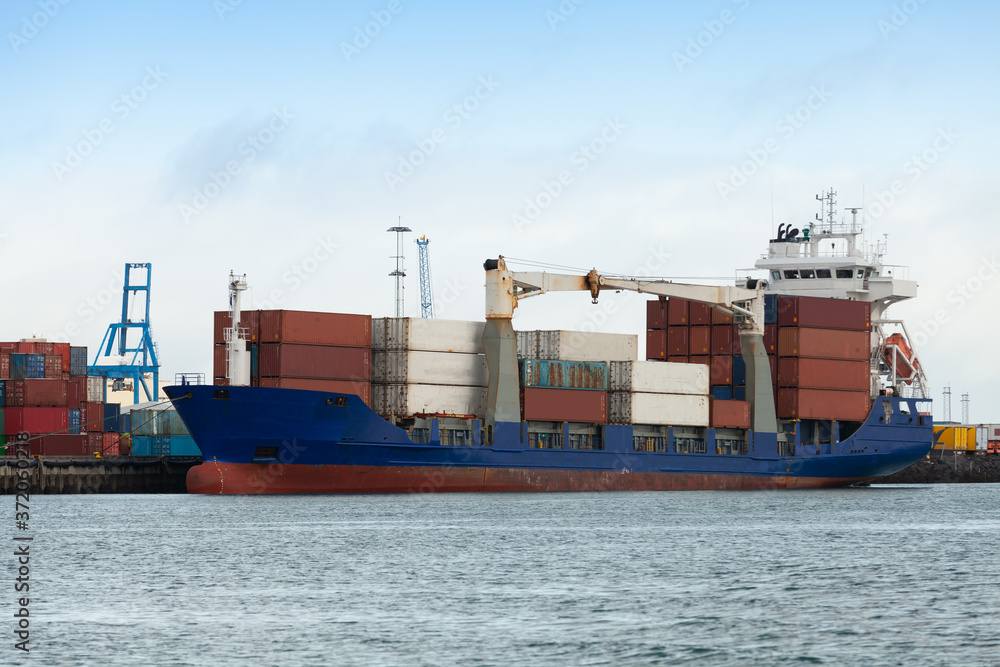 Fototapeta premium Container ship moored in port of Reykjavik