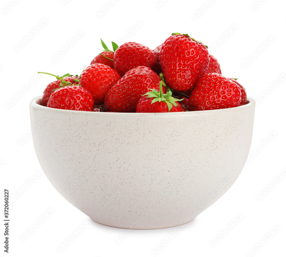 Ripe strawberries in bowl isolated on white Ripe strawberries in bowl isolated on white