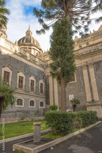 Views of the gardens of the Cathedral of Saint Agatha of Sicily, Catania, Sicily, Italy