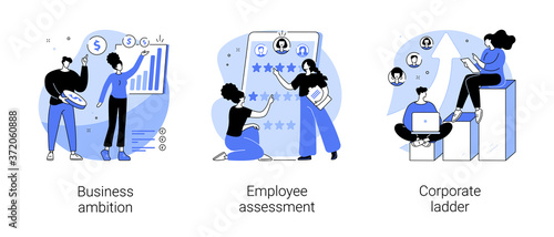 Personal growth abstract concept vector illustration set. Business ambition, employee assessment, corporate ladder, goal achievement, startup project support, job performance review abstract metaphor.