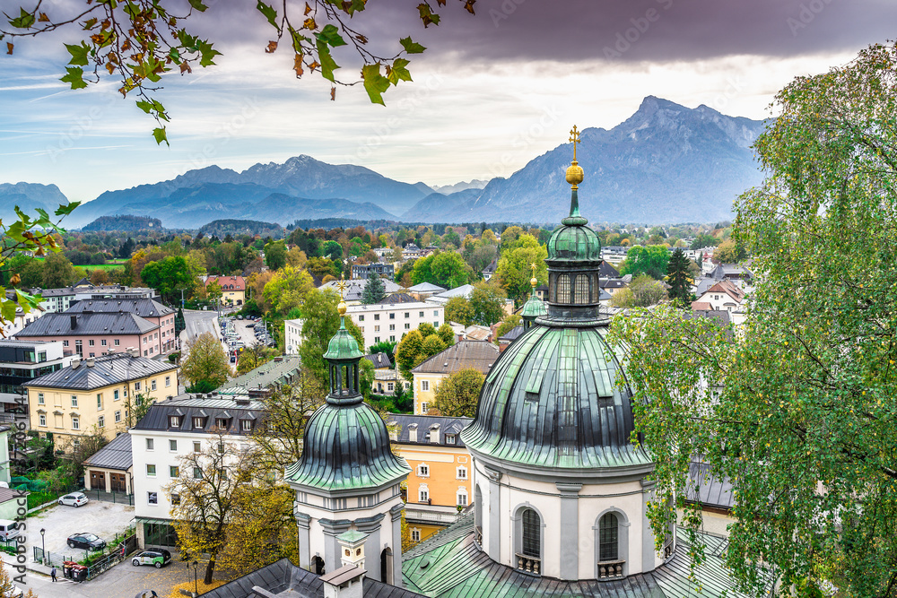 Fototapeta premium Roofs of the ancient city of Salzburg, Austria.
