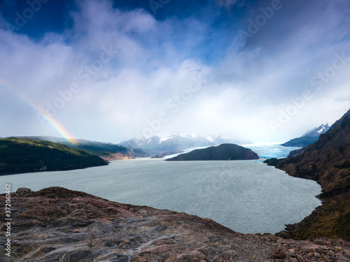 Grey Glacier with rainbow