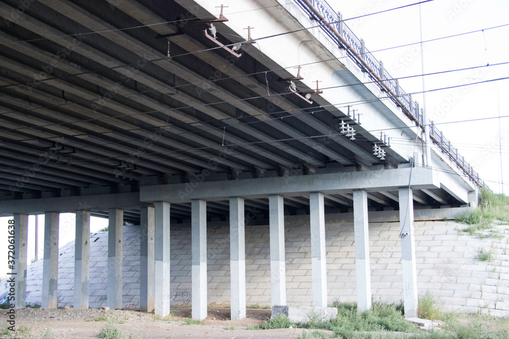 Supports of the road bridge over the railway tracks