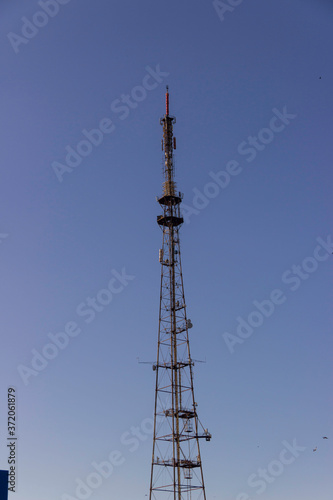  Television tower covered with various transmitting devices