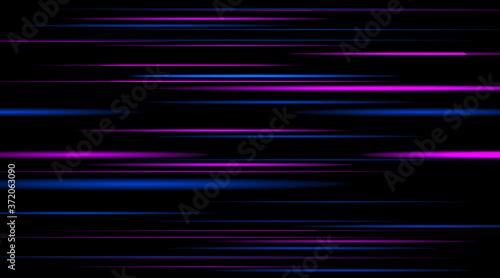 Acceleration speed motion on night road. Luminous blurred horizontal lines. Pink and blue color. Abstract composition. Stock vector illustration.