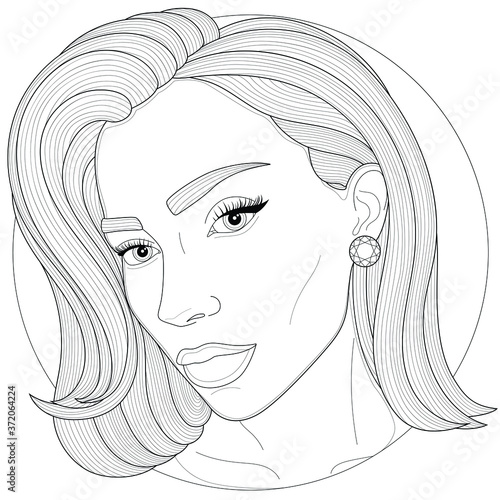 Beautiful girl.Coloring book antistress for children and adults. Illustration isolated on white background.Black and white drawing.Zen-tangle style.